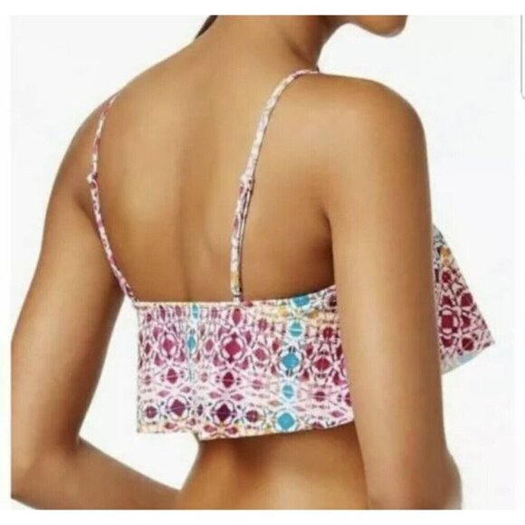NWT Hula Honey Flounce Bikini Top Junior's Size Small Wine Multi Print Lace Up - Picture 2 of 11